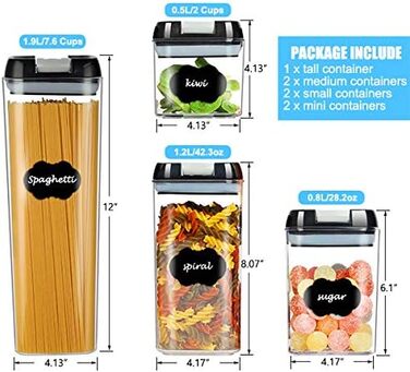 Набір контейнерів для зберігання продуктів 7 шт. - герметичні, з етикетками, для кухні