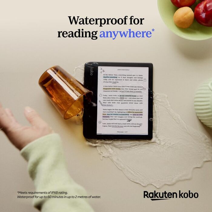 Kobo Libra Color: eReader з 7-дюймовим екраном Kaleido™ 3, підтримує аудіокниги, водонепроникний, білий (чорний)