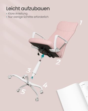 Офісний стілець SONGMICS, ергономічний, регульований, до 100 кг, Bonbonrosa (рожевий)