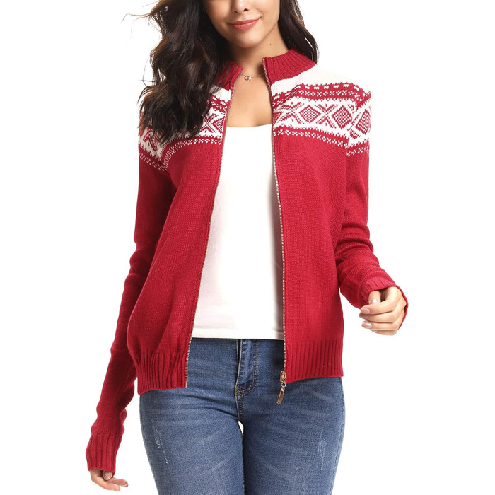 Жіночий святковий кардиган Sykooria з блискавкою, червоний, розмір S-X