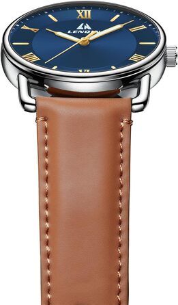 Годинник чоловічий LN LENQIN: аналоговий кварцовий годинник для чоловіків, водостійкий 30M, шкіряний ремінець, модний бізнес-стиль (сріблястий, блакитний)