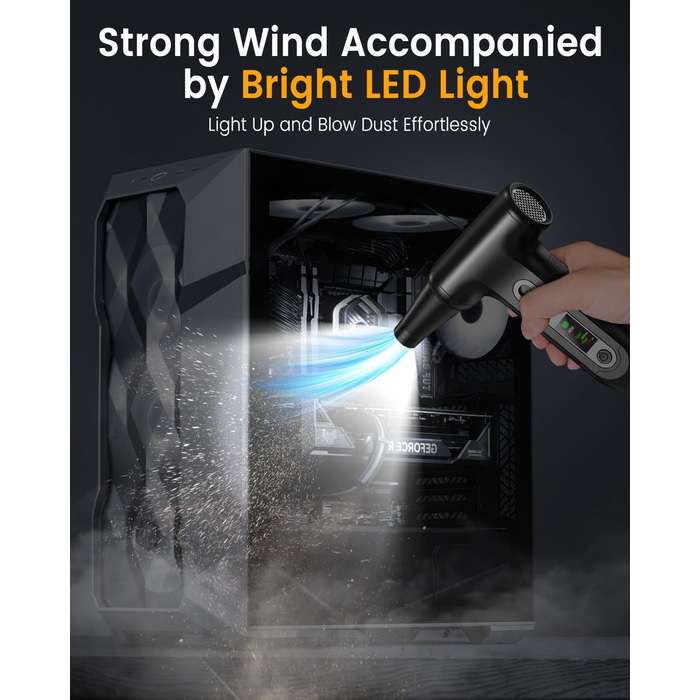 Електричний пилосос для повітря з HD-дисплеєм - Air Duster 200000 RPM з LED-підсвічуванням, міні-пилосос на акумуляторі, спрей стисненого повітря для чищення ПК, повітряний пилосос для клавіатури, дому, авто, W06 (чорний)