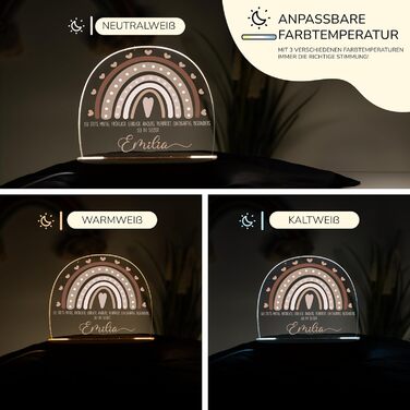 Night light for children with desired name, personalized night lamp dimmable - With cute animal motif as personalized gifts for children for baptism, birth, Easter & baby gifts (rainbow heart brown)