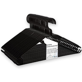 Чорні вішалки для одягу 20 шт. з обертовими гачками, економія місця, пластик, довжина 41 см, Made in EU, екологічні (100% перероблений матеріал), модель Minnie