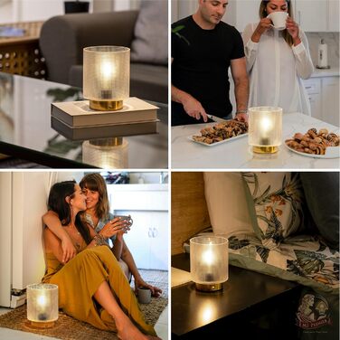 Бездротова настільна лампа з таймером, вінтажний дизайн, LED, скло, для дому та вулиці, диммування, сірий колір, розмір L