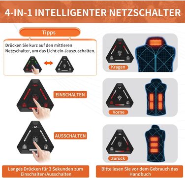 Електрична гріюча жилетка для чоловіків та жінок з Power Bank, 8 зон нагріву, 3 температурні режими, чорний, XXL