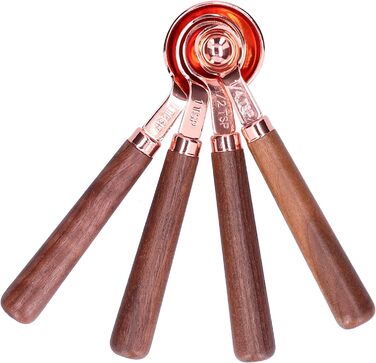 Measuring Spoon Set, 4 Measuring Cups in Rose Gold with Scale, Stainless Steel Measuring Spoons for Kitchen Utensils (Size: S)
