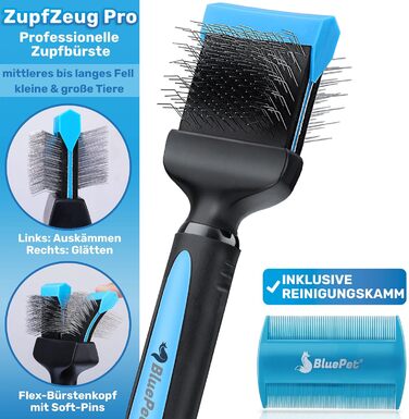 BluePet ZupfZeug Pro: професійна щітка для собак з довгою шерстю, гнучка зчісувальна щітка для собак та котів | видаляє підшерсток, ковтуни та вузли (одна головка, блакитна)