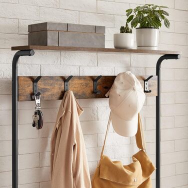 VASAGLE Coat Rack, Clothes Rack, Shoe Shelf, Coat Stand with 5 Double Hooks, 5 Levels, One Shelf on Top, for Apartments, Bedrooms, Hallways, Industrial Design, Vintage Brown-Black HSR408B01