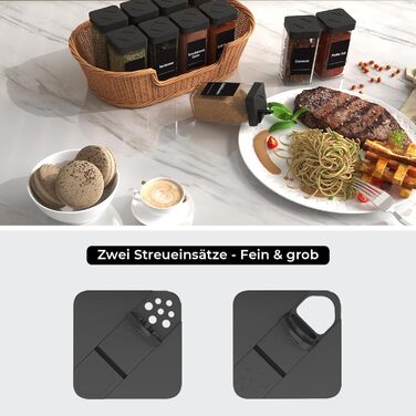 Набір баночок для спецій кутовий 12 шт. 120 мл з кришкою, чорний. Органайзер для спецій, баночки для приправ з дозатором, 36 етикеток