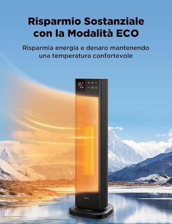 Електричний обігрівач Midea NTH20-22ER: тиха керамічна технологія, 2000 Вт, ECO-режим, термостат, таймер 24 години