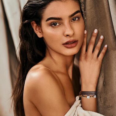 Чоловічий браслет Dochais з нержавіючої сталі та натуральної шкіри з хрестом Ісуса Христа, плетіння з натурального каменю, магнітна застібка, аксесуар для чоловіків (колір: коричневий, розмір: 19 см)