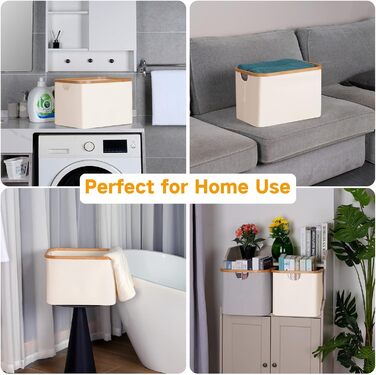 Efluky Foldable Laundry Basket 50L, Bamboo Fabric Foldable Storage Basket, Collapsible Storage Basket, Laundry Baskets for Bedroom Bathroom (Beige)