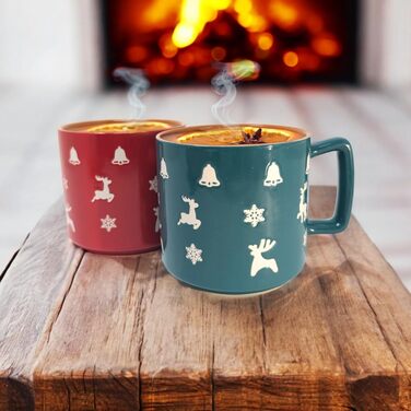 4 чашки для кави Com-Four® з кераміки з різдвяним дизайном, 250 мл (червоний/сірий/зелений/синій)