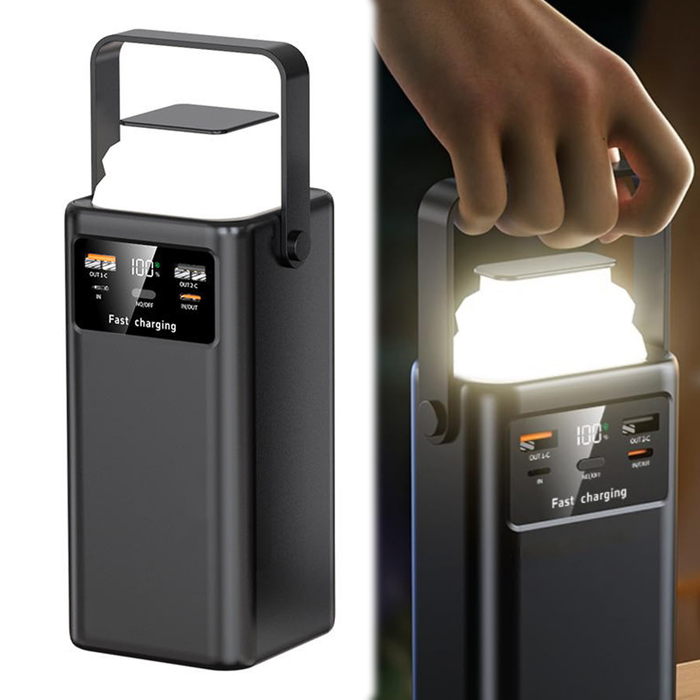 Повербанк 50000 mAh чорний, USB-C 66W, з кабелями та ліхтариком