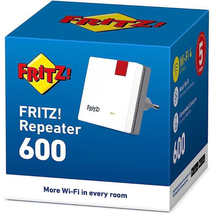 Повторювач Wi-Fi AVM FRITZ!Repeater 600 (2.4 ГГц, до 600 Мбіт/с, WPS, компактний) - міжнародна версія