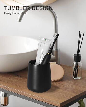 Toothbrush Holder, Matte Black, 2 Pieces, Ceramic Toothbrush Holder, Toothbrush and Toothpaste Organizer for Bathroom, Home Decoration, Countertop, Dresser