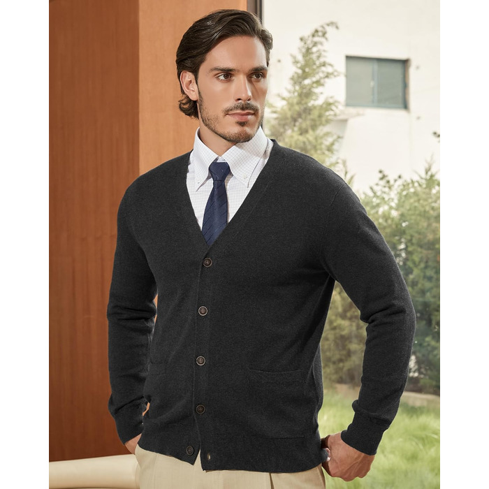 Чоловічий кардиган Kallspin з 100% бавовни, V-подібний виріз, довгі рукави, на ґудзиках та з кишенями, темно-синій, розмір M