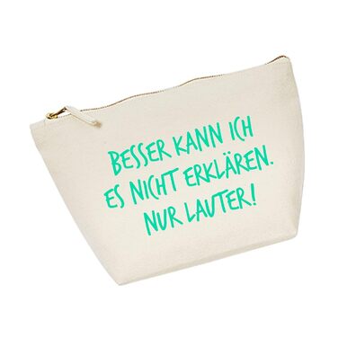 Косметичка RaketeBerlin середня, бавовняний канвас, з написом 'Besser kann ich es nicht erklären. Nur Lauter!'