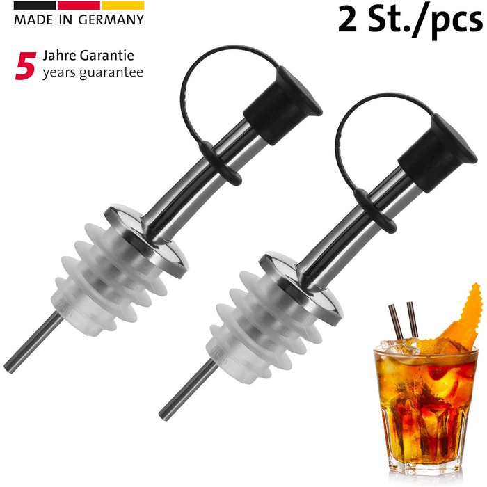 Виливаючі насадки Westmark 2 для пляшок з алкоголем, олією, оцтом, з петлею, з повітряною трубкою, метал/нержавіюча сталь, натуральна пробка, Inox Standard, сріблясті, 2 шт.