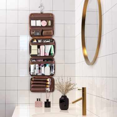 Чоловіча туалетна сумка Elviros з PU-шкіри, 3-в-1, велика водонепроникна косметичка для подорожей (темно-коричнева)