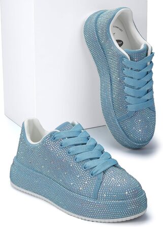 Жіночі кросівки LUCKY STEP зі стразами, платформа, блискучі, модельні, для вечірок, шлюбних свят, прогулянок, 39 EU, блакитний страз