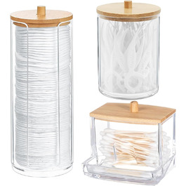 Набір з 3 ватпадносховища, контейнер для ватних паличок – практичне зберігання ватних дисків та паличок у ванній кімнаті. З бамбуковим кришками, економія місця та захист від пилу.