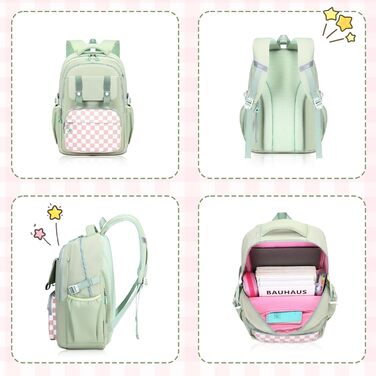 Рюкзак для дівчаток: ідеальний шкільний рюкзак для молодших та старших класів, рюкзак-сумка Kawaii, велика місткість (Зелений, 3-кільний комплект)