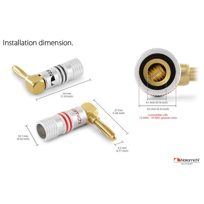Навушникові роз'єми Nakamichi 24K позолота, 12-18 AWG, 4 мм, для динаміків, підсилювачів, Hi-Fi, AV Receiver, Stereo, домашній кінотеатр, аудіокабель, 4 шт. (2 пари)