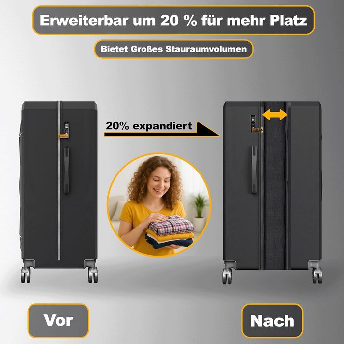Набір валіз ONAIR 3 шт. (S, M, L) – чорний & золотий, водонепроникний корпус ABS з TSA-замком, тихі колеса, міцний, для подорожей