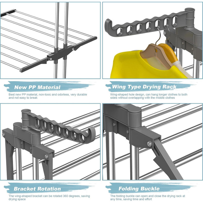 Сушарка для білизни Innotic: компактна, розкладна, з 4 ярусами та колесами. Ідеальна для дому та вулиці (білий/сірий)