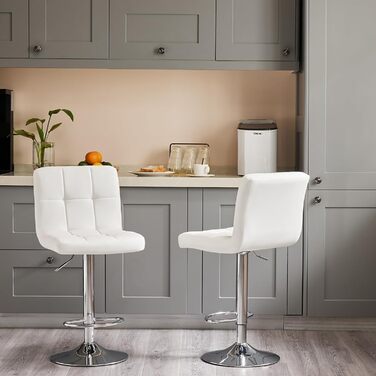 DUMOS 2-Piece Adjustable Bar Stool Set - Modern Style Metal Bar Stools for Kitchen, Bar, and Living Room (White)