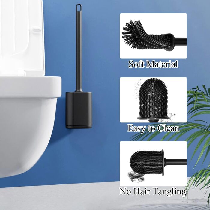 Силіконова щітка для унітазу з гнучкими щетинками, набір для ванної кімнати, чорна