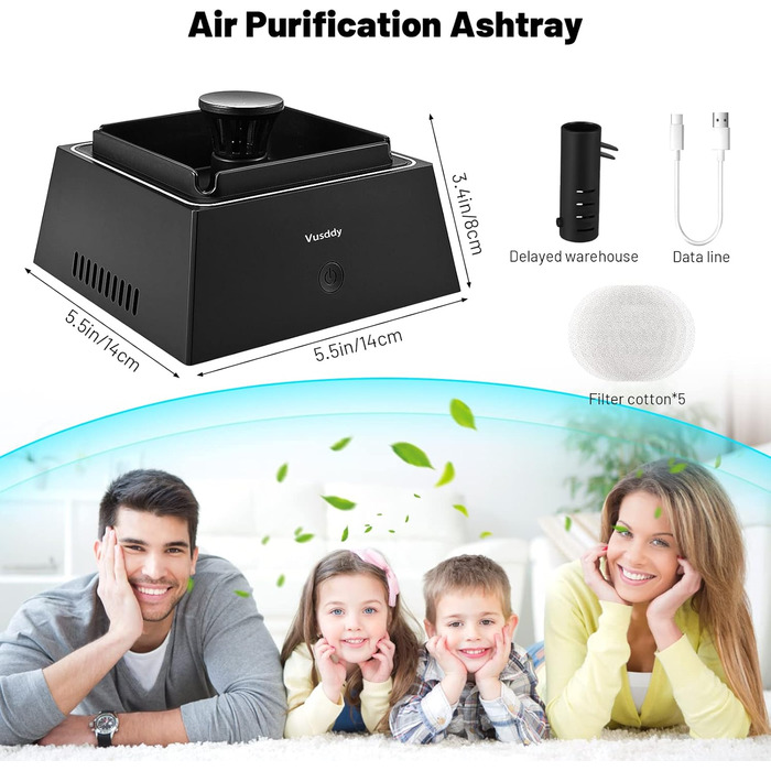 Portable Ashtray with Suction - 2 in 1 Smoke-Free Ashtray with Air Purifier - Portable Smoke Cleaner Ashtray with Filter for Home, Car, Office, Indoor Cigarettes