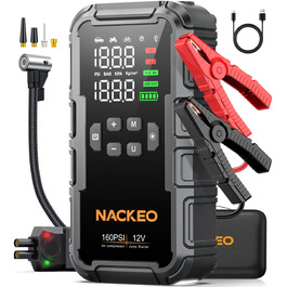 Powerbank для автомобіля з компресором 160PSI та пусковим струмом 12V (бензин/до 12L дизель) з LED-ліхтарем та LCD-дисплеєм