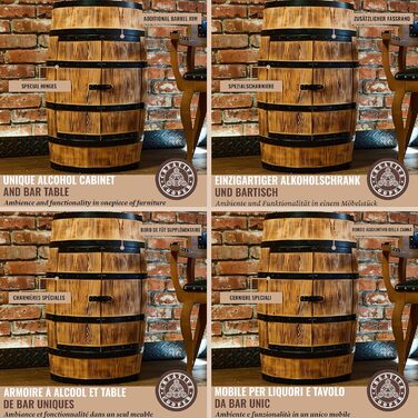 Wine Barrel Stand with Door - Liquor Cabinet Bottle Shelf Wooden Shelves - Wooden Barrel - Barrel Furniture - Wine Rack - Wineregal - Wine Bar - Barrel Bar with Door - Barrel Bar Minibar 80cm High (Sun-Bleached)
