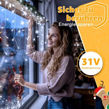 Ланцюжок прикрас з LED-підсвічуванням Ollny Eisregen 15м, 600 LED, для зовнішнього використання, з пультом, водонепроникний, 8 режимів, тепле біле світло, для балкона, даху, вікна, дому, ковадла