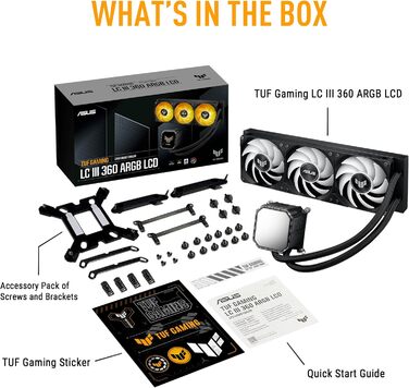 Водяне охолодження CPU ASUS TUF Gaming LC III 240 ARGB з LCD-дисплеєм, 2 вентилятори, сумісний з Intel LGA 1851, 1700, 1200, 115X та AMD AM5