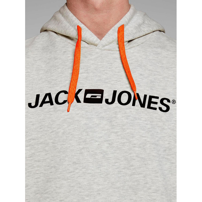 Чоловічий худі Jack & Jones Reg Fit з капюшоном та кишенею, White Melange (Shocking Orange), розмір XXL