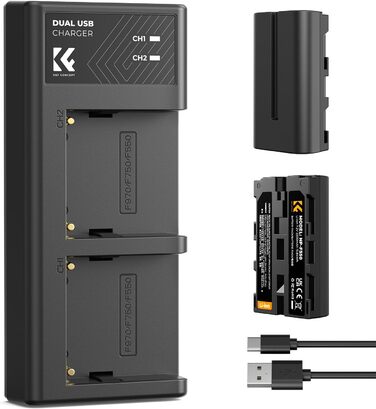 Акумулятори K&F CONCEPT NP-F550 2600mAh (2 шт.) + LED-зарядний пристрій (сумісні з Sony NP-F550)