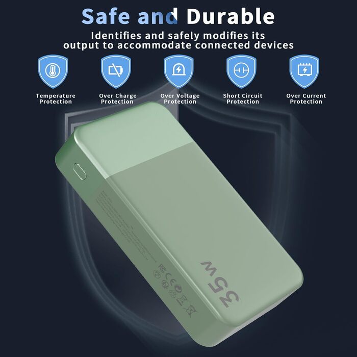Power Bank Nobis 20000mAh з LED дисплеєм, 35W USB-C, 4 порти, для MacBook, iPhone 15, Samsung S23 (зелений)