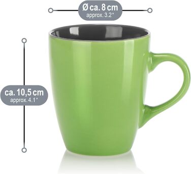 Набір керамічних чашок Com-Four® 6 шт. 350 мл - чайник для гарячих та холодних напоїв, сучасний дизайн, блакитно-зелено-сірий, з ручкою