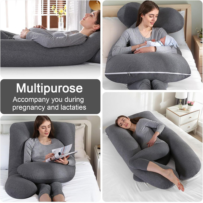 Вагітний подушок U-подібної форми SHANNA, подушка для сну на боці, подушка для годування, бавовняний чохол, велика подушка для підтримки, комфортна подушка для дорослих, подушка для тіла, бавовна, чорний колір, 70 x 145 см