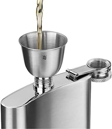 Фляга Manhattan WMF Cromargan® 6-частинна, 200 мл, з воронкою та штампом у шкіряному етолі, без гравіювання