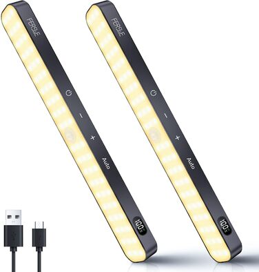 LED Closet Light with Motion Sensor, Battery Level Indicator, 2 Pack Under Cabinet Light Kitchen LED, USB Battery Powered Closet Light, Motion Sensor Cabinet Lights, 3000K