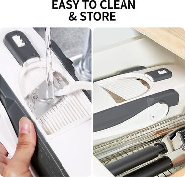 QYKIC Vegetable Slicer, ONCE FOR ALL Adjustable Vegetable Grater Mandoline Vegetable Slicer Potato Slicer Onion Slicer made of Plastic Grey, Stainless Steel