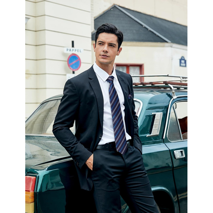 Набір краваток чоловічих HISDERN (3 шт.) шовкових, класичні, елегантні + нагрудна хустинка для весілля та свят - Z-TB3-12