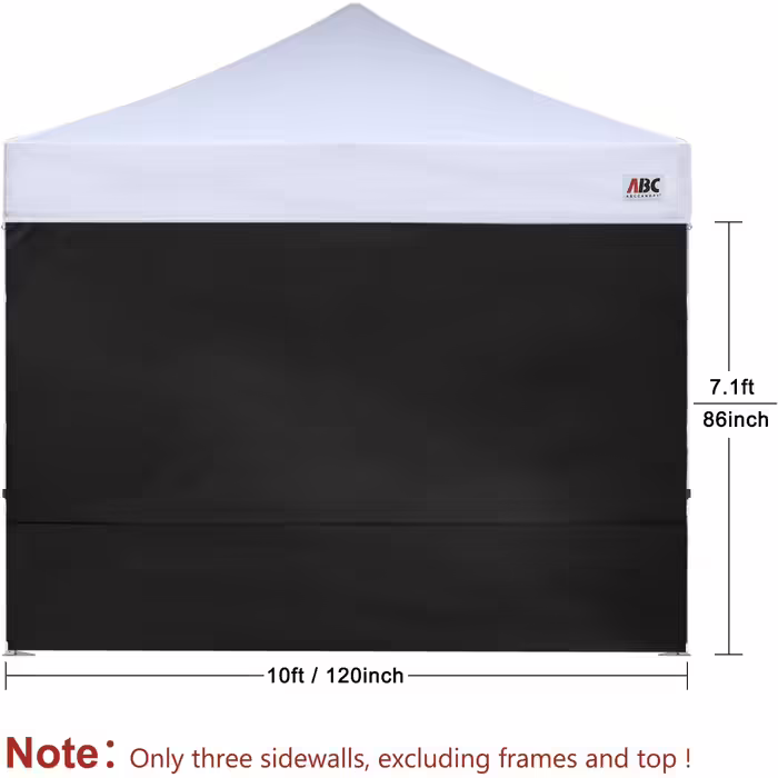 ABCCANOPY Instant Canopy SunWall 3 x 3 m, 3 pieces, side wall only, black