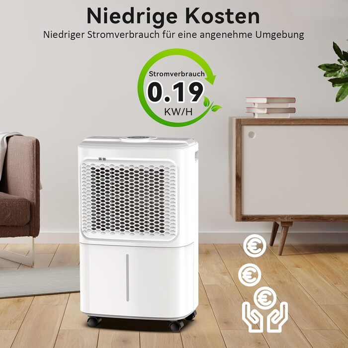 Електричний осушувач повітря Crecolife 12L/24h, 190W, для приміщень 20м², з цифровим дисплеєм та сенсорною панеллю керування, 3 режими осушення, 2 варіанти зливу, таймер 24г
