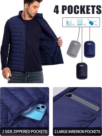 Чоловіча розкішна жилетка Pioneer Camp – водонепроникна, легка, пакується, з підкладкою – для активного відпочинку, повсякденного носіння, роботи, спорту та подорожей (Темно-синій, XL)